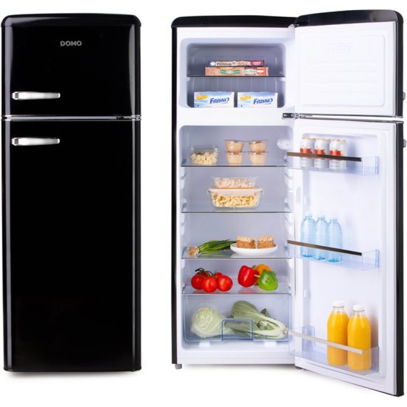 Domo DO91704R Retro Koelkast - Koelvriescombinatie - D - 206 L - Zwart