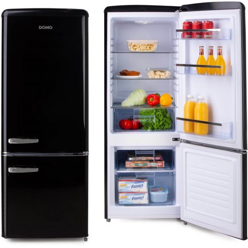 DOMO DO91706R Retro Koelkast - Koelvriescombinatie - Energieklasse D - 191 L - Zwart