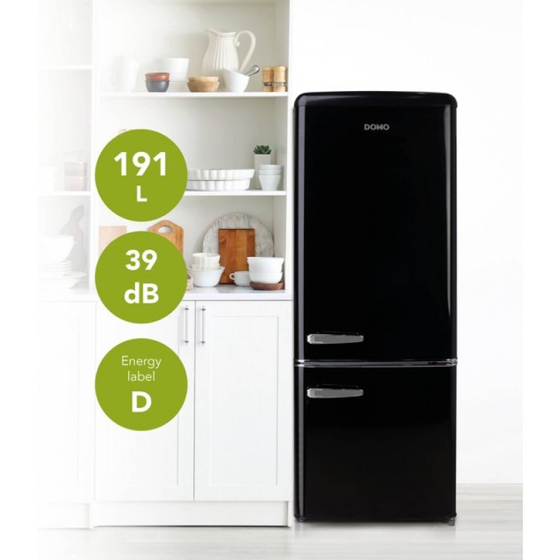 DOMO DO91706R Retro Koelkast - Koelvriescombinatie - Energieklasse D - 191 L - Zwart