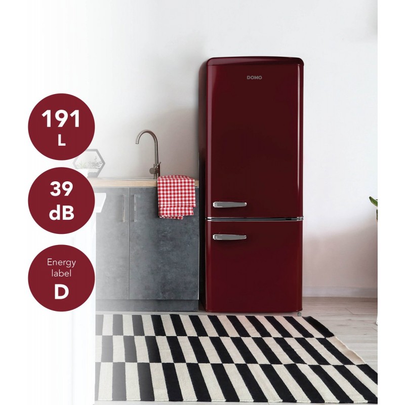Domo DO91707R Retro Koelkast - Koelvriescombinatie - D - 191 L Wijnrood