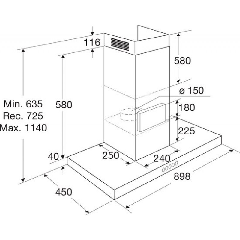 ETNA AB691ZT - Slimline schouwkap - 90 cm - Matzwart