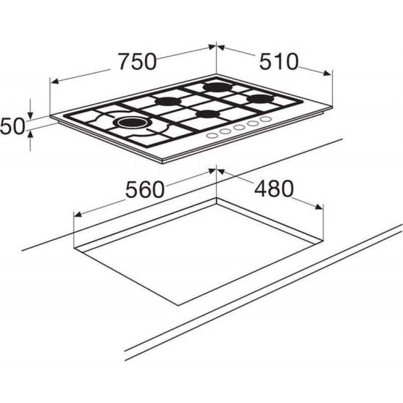 ETNA KG775ZTA - Gaskookplaat - met Wokbrander - 75 cm - Mat Zwart