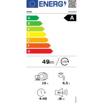 ETNA VW342CP – Volledig geïntegreerde vaatwasser – 16 couverts – Energieklasse A -10% – 42 dB – Nachtprogramma – ConnectLife – Automatische deuropening – 60 cm