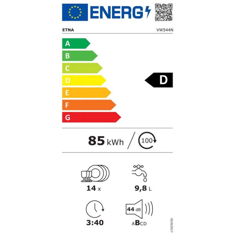 ETNA - VW544N - Inbouw Vaatwasser - 44dB - 14 Couverts - Energielabel D - Startuitstel - Extra droog functie
