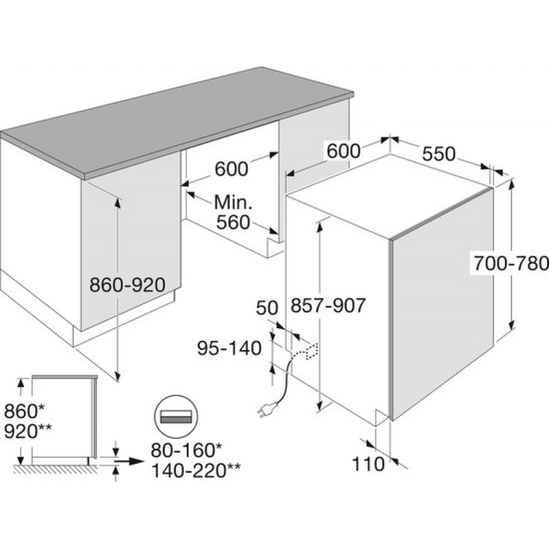 ETNA VW743HNC - Inbouw vaatwasser (60 cm) - Energieklasse A - Geluidsniveau 43 dB(A) - XL - 16 couverts - LED binnenverlichting - ETNA connect