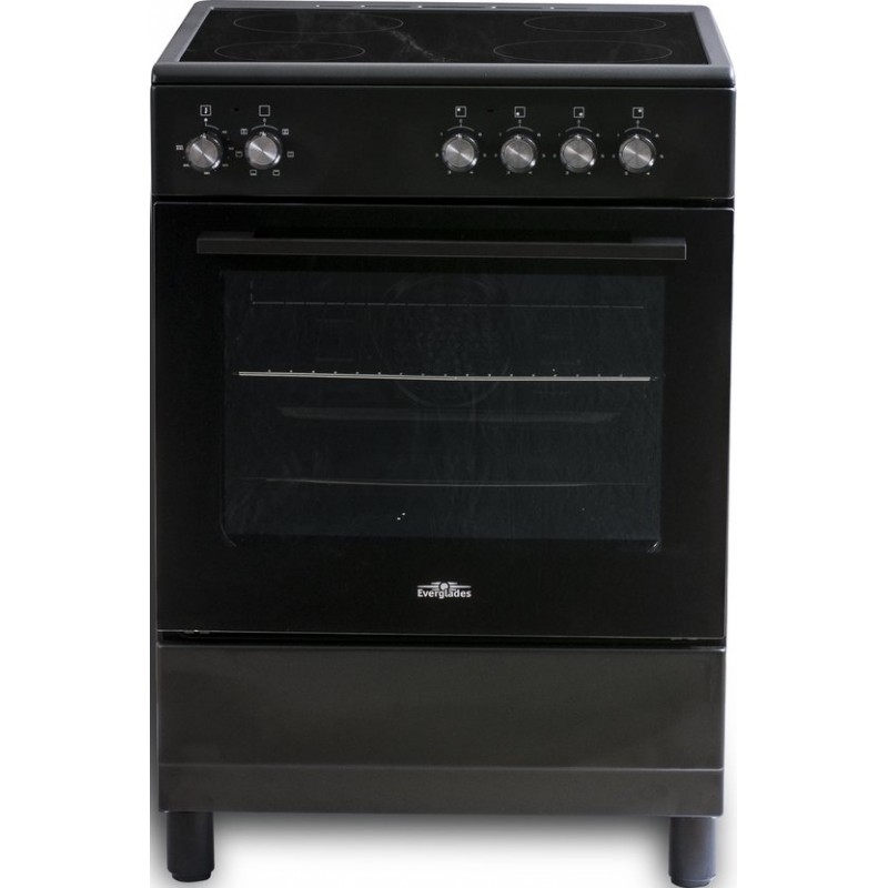 Everglades EVCK6110 - Keramisch Fornuis - Mat Zwart - 60CM - Hoogte 89 - 92CM - Telescopische Metalen Poten - 6 Ovenstanden - 56 Liter