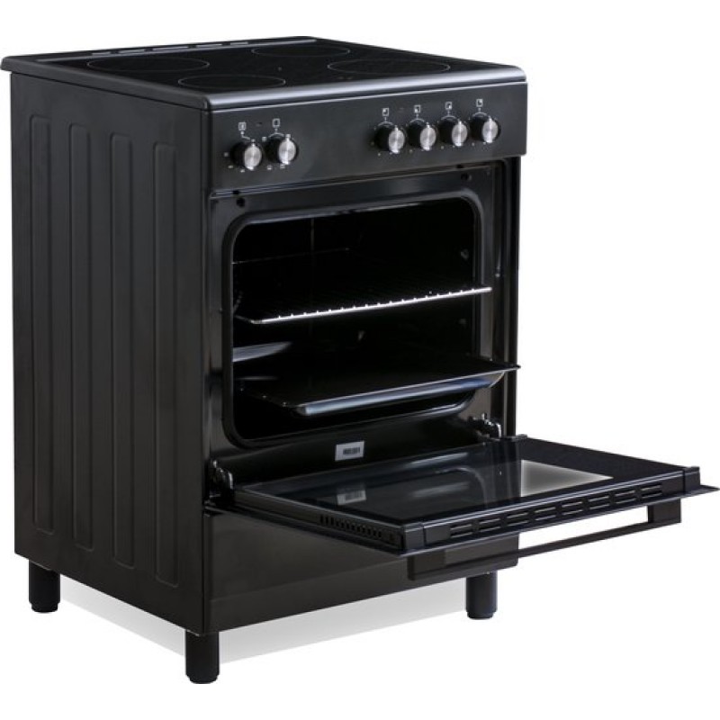 Everglades EVCK6110 - Keramisch Fornuis - Mat Zwart - 60CM - Hoogte 89 - 92CM - Telescopische Metalen Poten - 6 Ovenstanden - 56 Liter