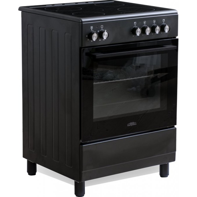 Everglades EVCK6110 - Keramisch Fornuis - Mat Zwart - 60CM - Hoogte 89 - 92CM - Telescopische Metalen Poten - 6 Ovenstanden - 56 Liter