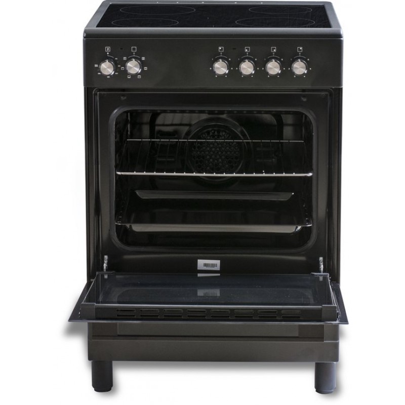 Everglades EVCK6110 - Keramisch Fornuis - Mat Zwart - 60CM - Hoogte 89 - 92CM - Telescopische Metalen Poten - 6 Ovenstanden - 56 Liter