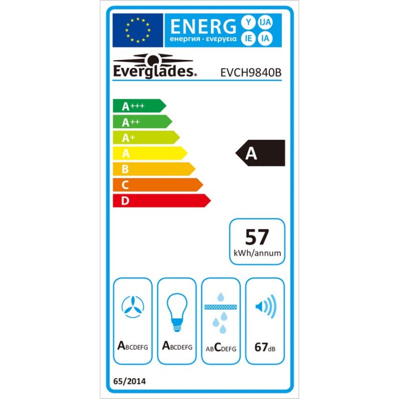 Everglades EVCH9840B - Afzuigkap - Zwart - 90CM - Met Krachtige Motor van 800M3-H - Energieklasse A - 4 Standen - Tiptoets - Digitaal