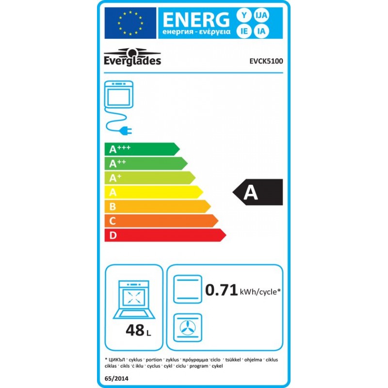 Everglades EVCK5100 - Vrijstaand Elektrisch Fornuis - 4 Kookzones - Oven: 48 Liter - 50 CM