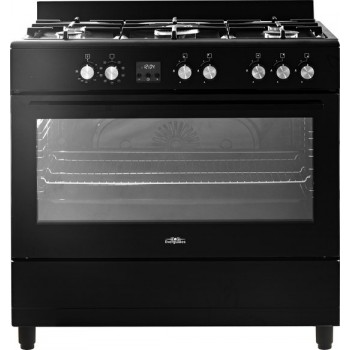 Everglades EVCK9020 - Gasfornuis - Mat Zwart - 90CM - 9 Ovenstanden - Gietijzeren Pannendragers - Wokbrander - Digitale Timer