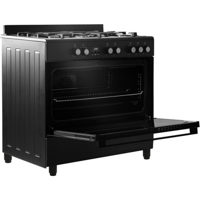 Everglades EVCK9020 - Gasfornuis - Mat Zwart - 90CM - 9 Ovenstanden - Gietijzeren Pannendragers - Wokbrander - Digitale Timer