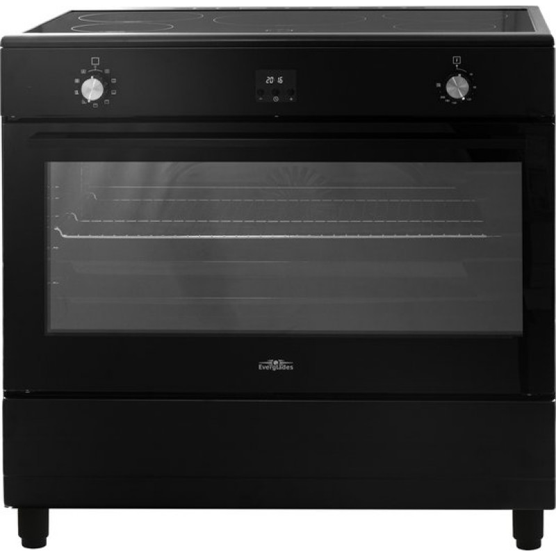 Everglades EVCK9225 - Inductiefornuis - Mat Zwart - 90CM - 10 Ovenstanden - Turbo Hete Lucht Oven - Digitale Timer