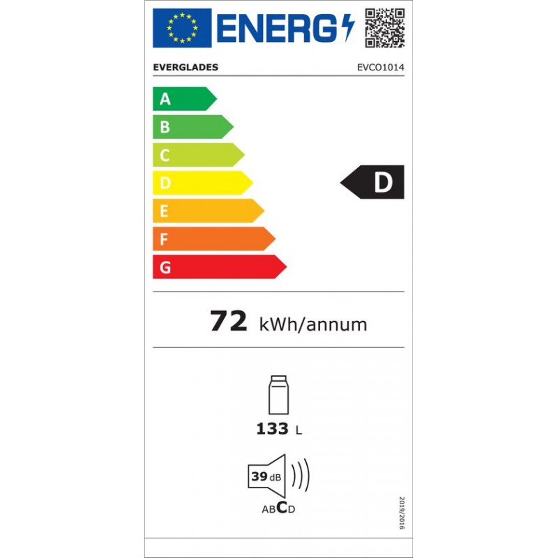 Everglades EVCO1014 - Tafelmodel Koeler - 133 Liter - D Klasse/72kWh Jaarlijks - Wit