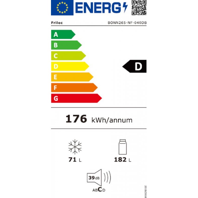 Frilec BONN265-NF-040-DBL - Koel-vriescombinatie - Energielabel D - 253 Liter - Zwart