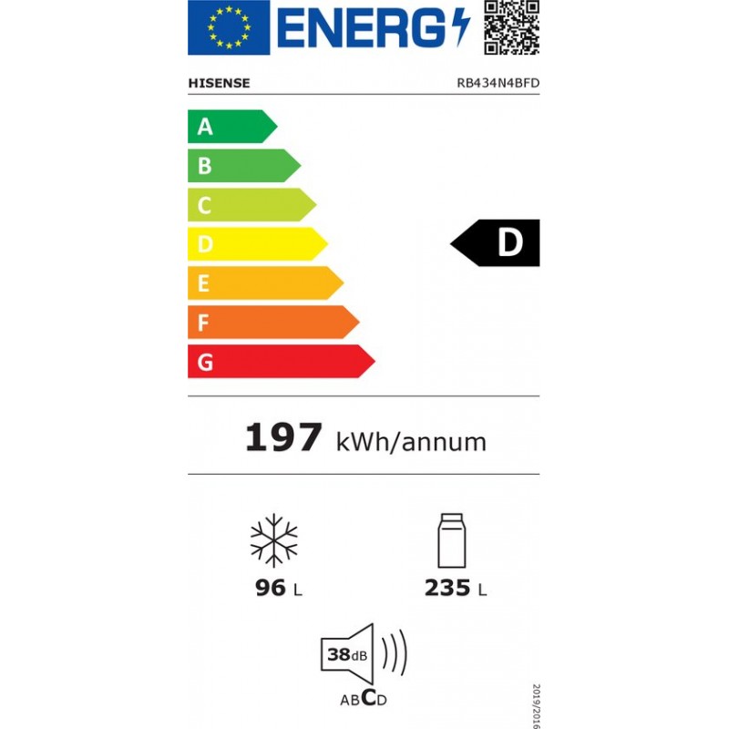 Hisense RB434N4BFD Koel-vriescombinatie - Energieklasse D - NoFrost - AdaptTech - MultiFlow - Super Freeze - 334L Capaciteit