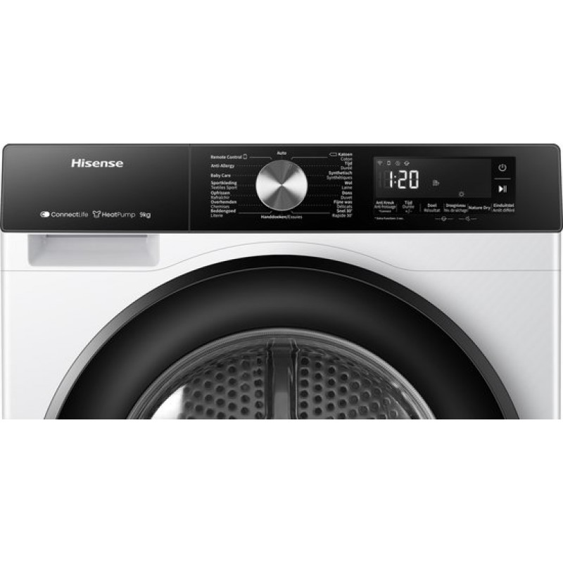 Hisense 3S Serie DH3S902BW3  - Warmtepompdroger - 9kg - ConnectLife - Trommelverlichting - AutoDry - Quick Dry - Allergy Care