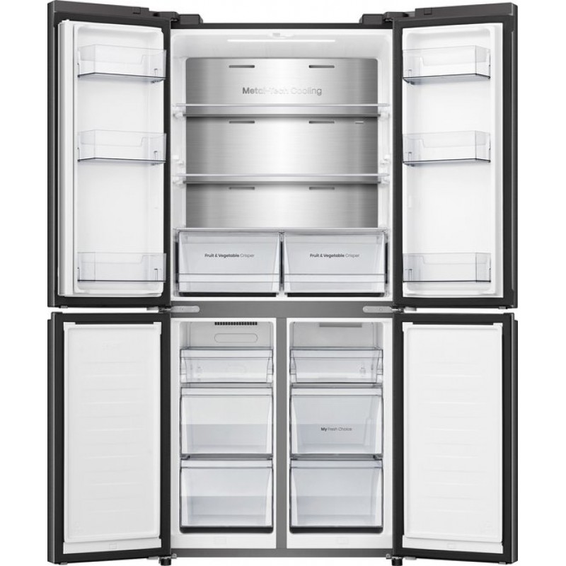Hisense RQ5P470SAFE - Cross-door koel-vriescombinatie - My Fresh Choice - Metal-Tech Cooling - Dual-Tech Cooling - Inhoud 483 Liter - Zwart