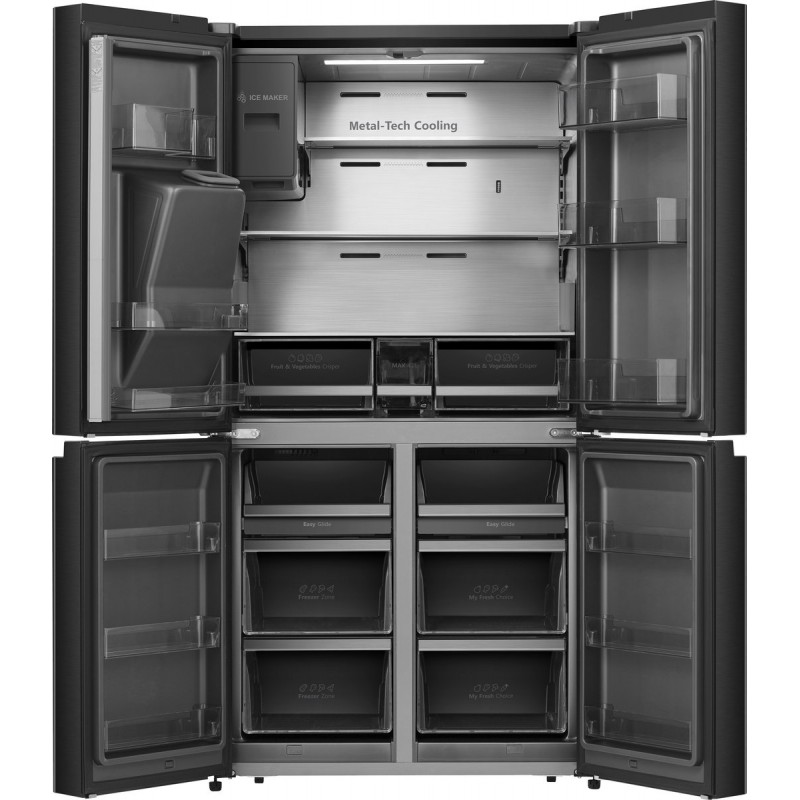 Hisense RQ760N4SBFE - Amerikaanse koelkast - No-Frost - 178 cm hoog - 540 liter - Energielabel E - Invriesvermogen 9 kg/24u - Geluidsniveau 37 dB - LED Display - SuperCool - FastFreeze - Deuralarm - Interverter Compressor - ConnectLife