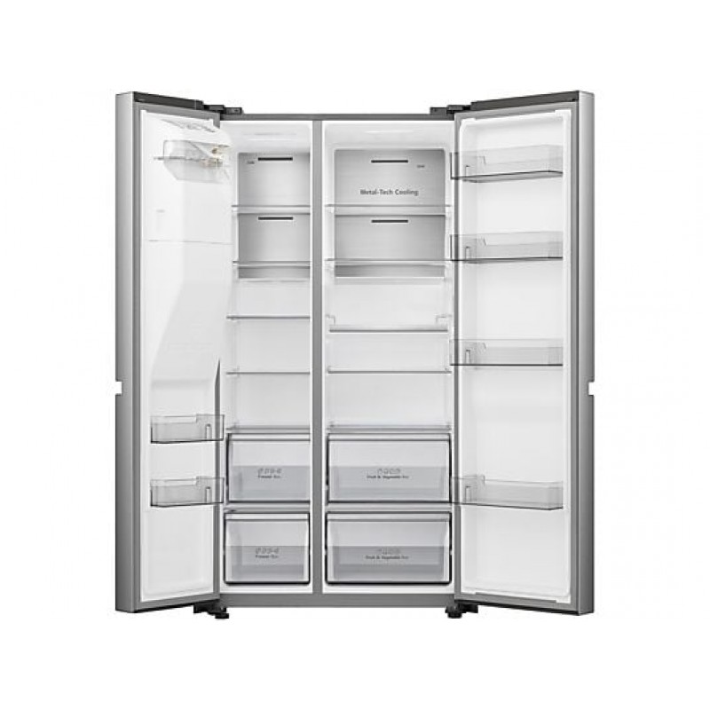 Hisense RS818N4IFD- Amerikaanse koelkast - Energielabel D - Vaste Wateraansluiting - Water- & ijsdispenser - Metal Cooling - No Frost - RVS - Multi-Air Flow - Fast Freeze - 35dB (A) - Inverter Compressor - 632 Liter