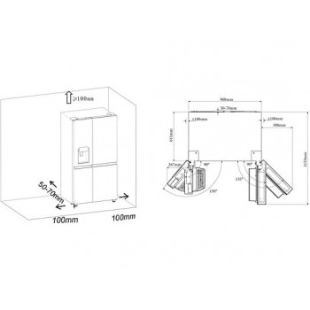 Hisense RS818N4IFD- Amerikaanse koelkast - Energielabel D - Vaste Wateraansluiting - Water- & ijsdispenser - Metal Cooling - No Frost - RVS - Multi-Air Flow - Fast Freeze - 35dB (A) - Inverter Compressor - 632 Liter