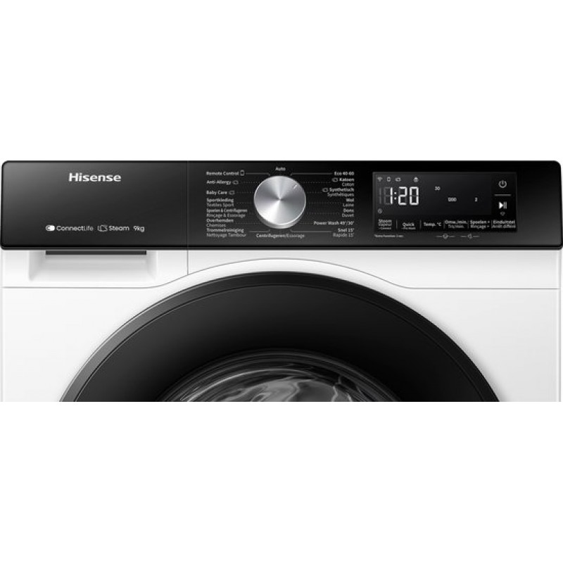 Hisense 3S Serie WF3S9043BW3/BLX - Wasmachine met Energielabel A -30% - 9kg - 72dB (A) - Steam Wash -1400 toeren - Power Wash 49' - ConnectLife - Inhoud Trommel 60 Liter