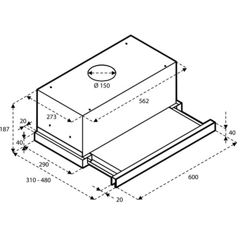 Inventum AKV6004ZWA - Vlakscherm afzuigkap - 60 cm - 325 m3/h - 3 standen - Zwart