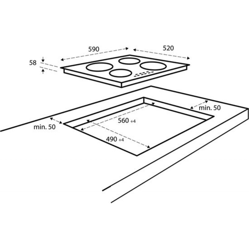 Inventum IKI6028MAT - Inbouw inductie kookplaat - 60 cm - 4 kookzones - 1- of 2-fase - Randloos - Matzwart