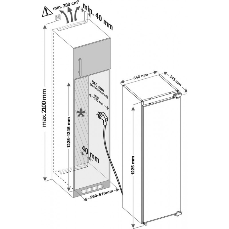 Inventum IKK1222D 122 cm energiezuinige inbouw koeler - Zeer stil - Koelkast 193 liter - Vershoudlade - Superkoelen - Vakantiestand - Deuralarm - Led-verlichting - Deur op deur - Wit