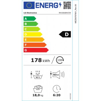 LG RH18U8AVCW - Warmtepompdroger 18 KG
