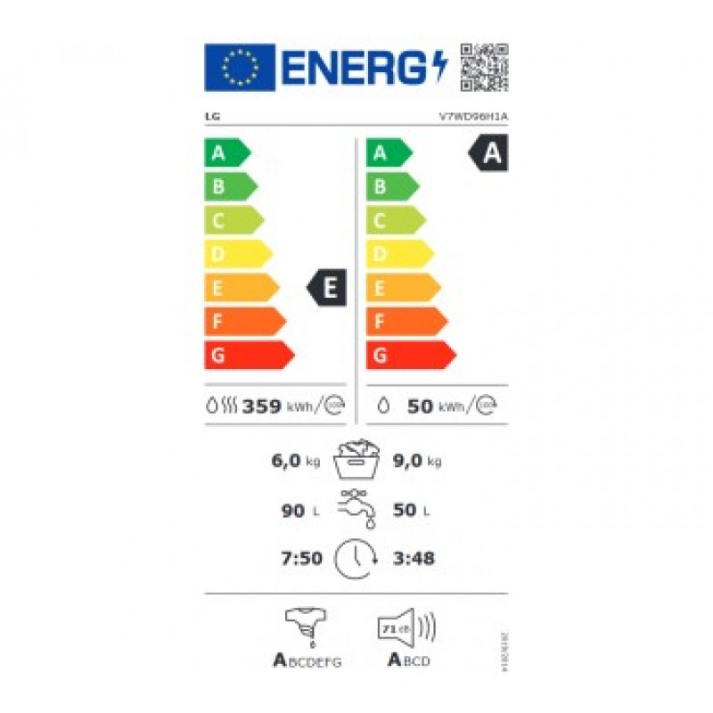 LG V7WD96H1A WAS-DROOGCOMBI 9KG- 6 KG 1400T