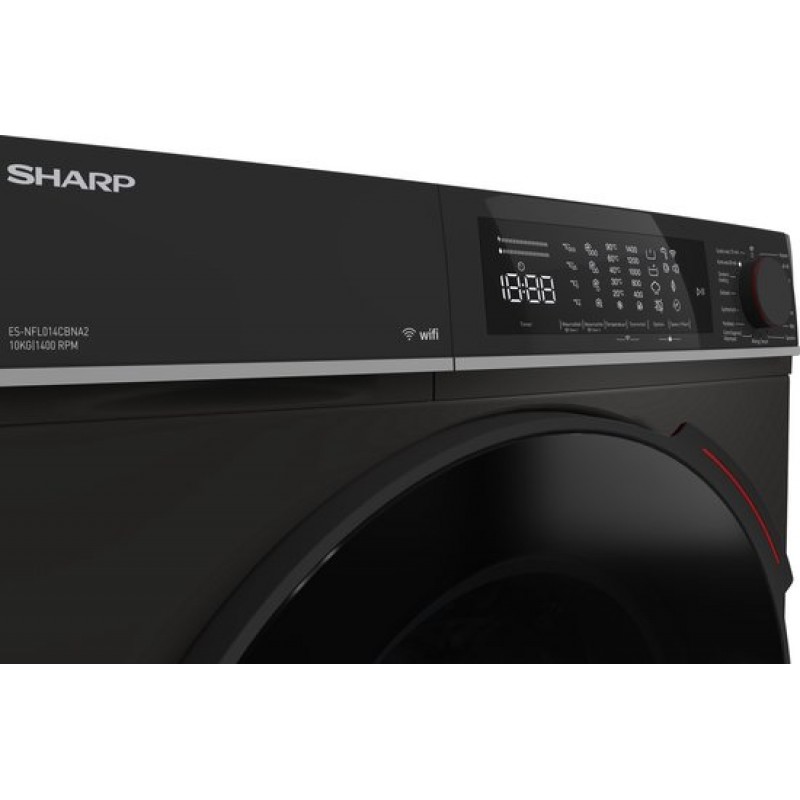 Sharp ESNFL014CBNA2BX - wasmachine - 10KG - 1400rpm - WIFI - Auto Dose - Steam Wash - Mat Zwart