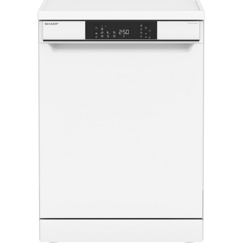 Sharp-QWNA1FF45DWEU-vrijstaande vaatwasser-energieklasse D-besteklade-wit