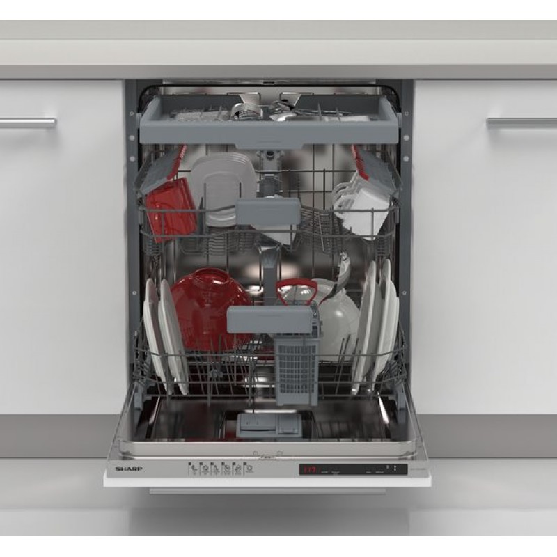 Sharp QWNI1EI45EXEU - inbouw vaatwasser - 60cm breed - energie label E-topsproeier en besteklade