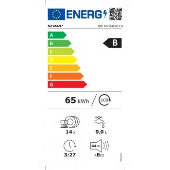 Sharp QWNI25I44BXEU - vaatwasser - volledig geïntegreerd - energie label B - besteklade en topsproeier