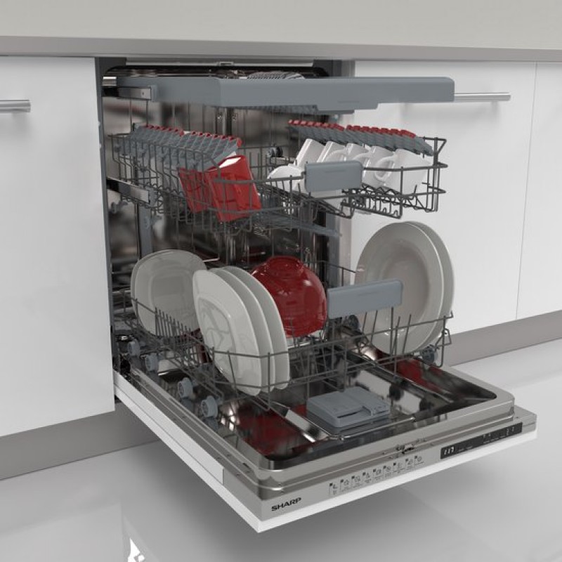 Sharp QWNI25I44BXEU - vaatwasser - volledig geïntegreerd - energie label B - besteklade en topsproeier