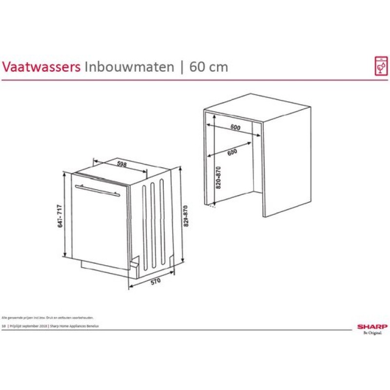 Sharp QWNI25I44BXEU - vaatwasser - volledig geïntegreerd - energie label B - besteklade en topsproeier