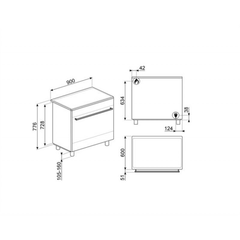 SMEG CX91GMXNLK - Gasfornuis - 90 cm - RVS - 5 kookzones