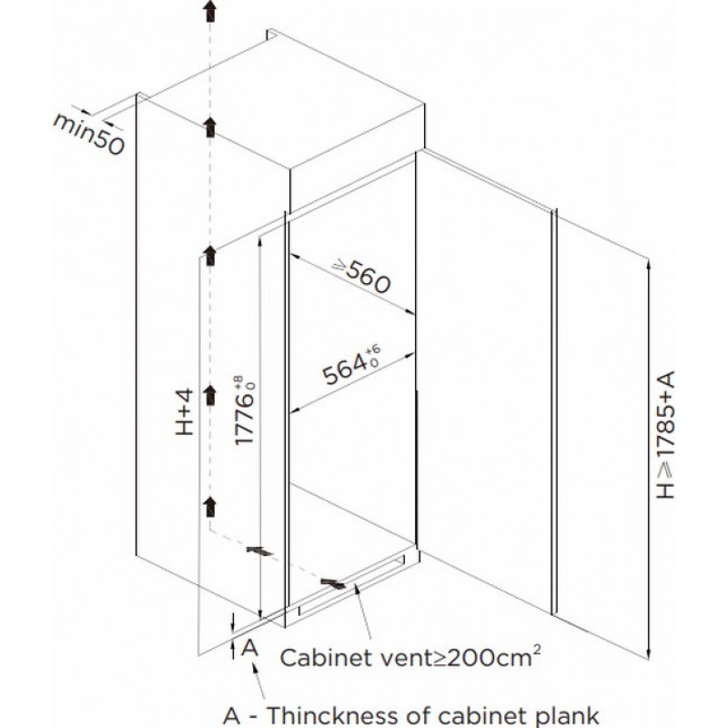 Midea MDRE423FGE01 | Inbouwkoelkast met één deur | NoFrost | 178cm | LED licht